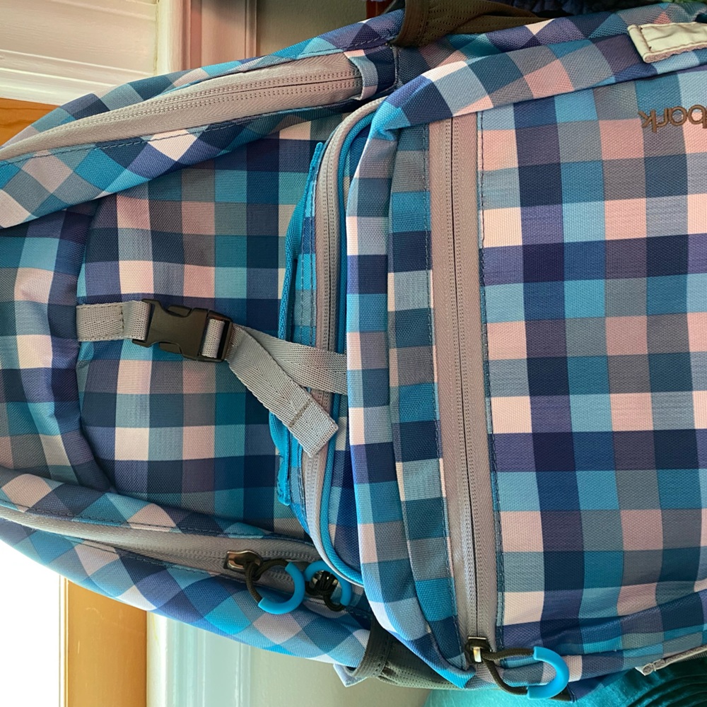 Embark Target Backpack with Lunch Cooler Blue & White Plaid